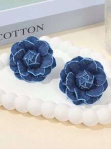 BMOR 1 par de aretes de vaquero retro con camelias y aretes de flor de denim 3D personalizados y exagerados, adecuados para el uso diario de las mujeres
