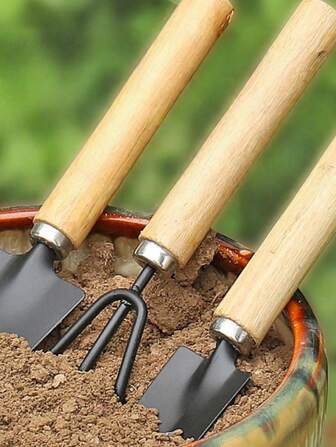 3 pièces Set d'outils de jardinage - Planteur, petite pelle, cultivateur intérieur/extérieur pour plantes en pot, fleurs et plantation de légumes