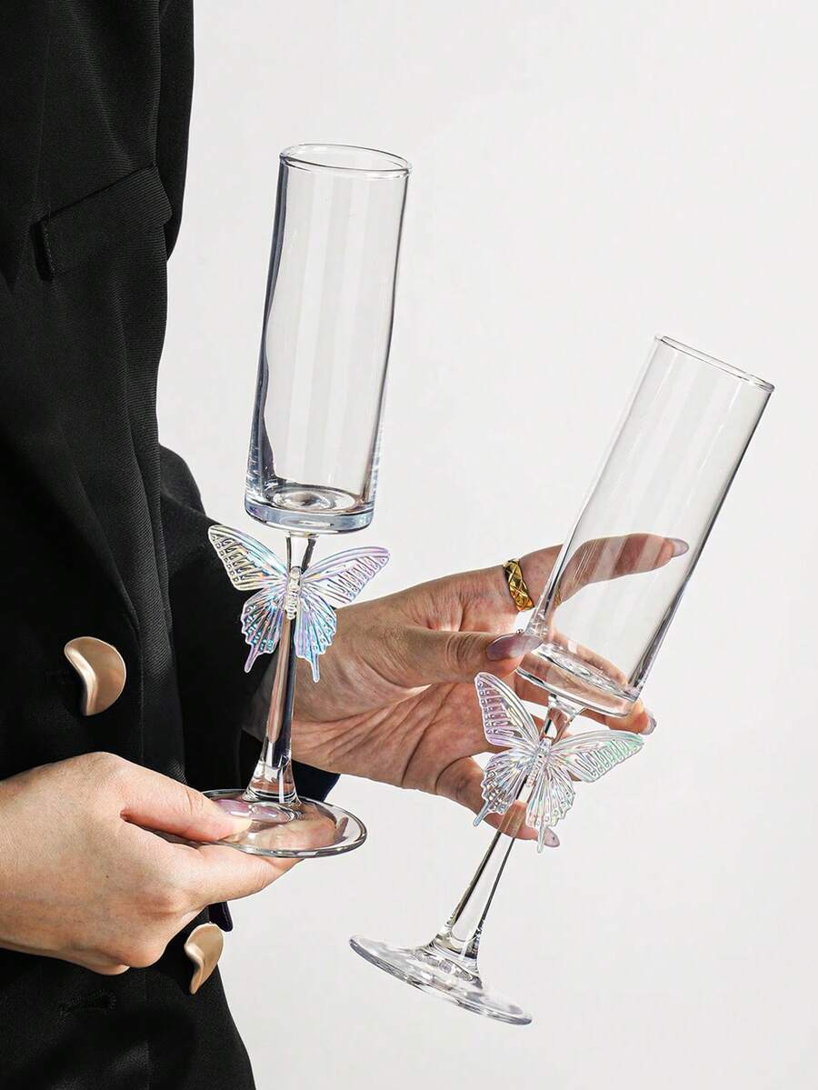 1pc INS-Style Elegant Sophisticated Red Wine Glass, Exquisite Butterfly Decor Wine/Champagne Glass, Crystal Glassware, Luxury Home Use Creative Stem Cup, Bridal Wedding Toast Cup - Multicolor - View 1
