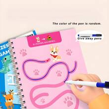 4 piezas Cuaderno de entrenamiento de laberinto, desafío de pensamiento de laberinto para niños, libro de puzles educativos de estilo Mori animal de macaron, bolígrafo borrable, entrenamiento de agarre para niños, regalo de Navidad/cumpleaños