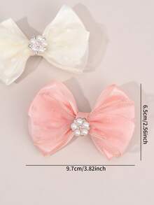 2/4pcs Set Elegant Satin Solid Color Hair Clips, Suitable For Girls; Delicate Pink & White Pearl Mesh Hair Clips, Suitable For Daily And Wedding Party Wear; Sweet Hair Accessories, Must-Have For Girls. - Multicolor - View 7