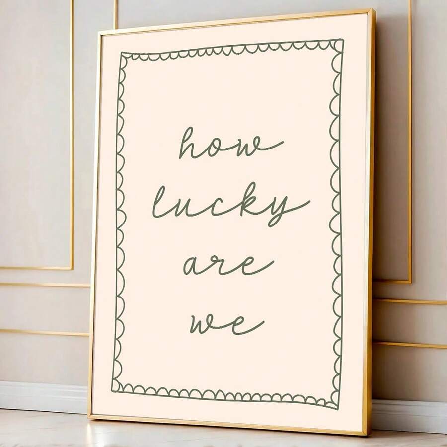 1 幅橄榄绿色无框/带框艺术画《我们多么幸运》墙面艺术海报帆布印刷简约每日提醒励志语录心理健康画，适用于宿舍、客厅、卧室、现代家居装饰