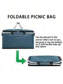 1个可折叠野餐篮，牛津布保温篮，超大空间，隔热、保冷、保鲜，防水防潮，坚固耐用不易生锈，茶咖啡篮，多功能野餐包，适合作为户外旅行、露营野餐、户外冰袋和食物储存的储物篮。