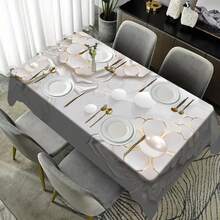 1/20pcs Simple Fresh White Floral Pattern Tablecloth, Fashion Theme, Outdoor Camping Rectangle Tablecloth, Perfect For Dinner, Picnic Essentials, Party Decorations, Dinner Gatherings And Home Decoration - Multicolor - View 5