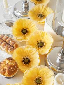 6/12pcs Artificial Flowers With Free Stems DIY Fake Flowers For Home Wedding Party Decoration Table Centerpieces Silk Flowers For Headwear & Slippers - Yellow - View 5