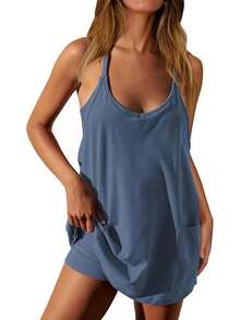 Womens Sleeveless Athletic Hot Shot Mini Dress With Built-In Shorts Sundress - 藏蓝色 - 查看 1