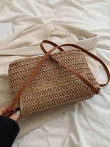 新款时尚编织包女士单肩包/斜挎包休闲风格，编织设计，节日必备，非常适合旅行、度假、节假日和海滩，夏季吸睛沙滩包，女士夏季草编沙滩包，女士最热沙滩包，时尚夏季度假包，沙滩必备女士度假和节日包