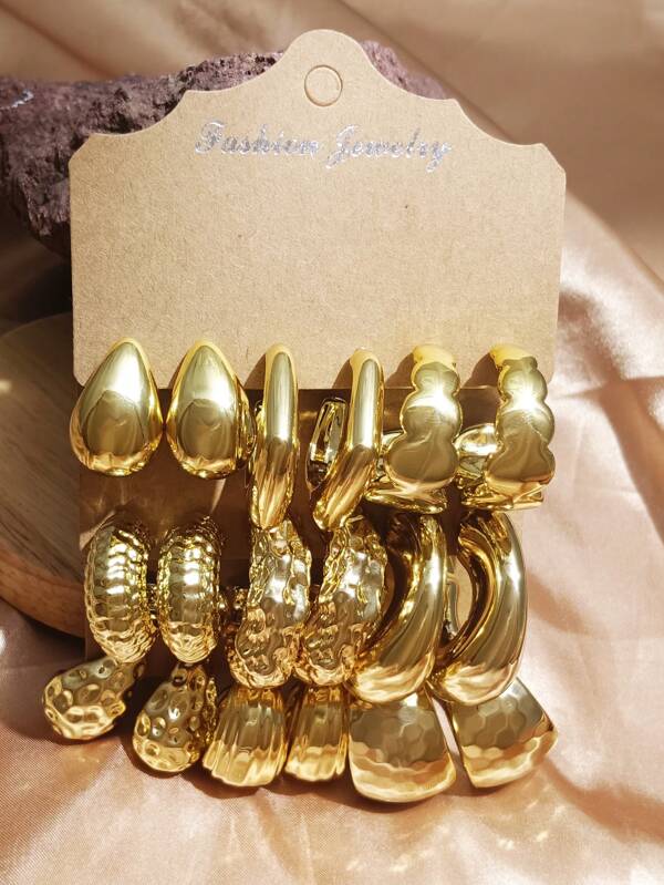 3-9 Pairs Elegant & Fashionable Multi-Size Drop Water C-Shaped Earring Set, Unique Design Suitable For Women