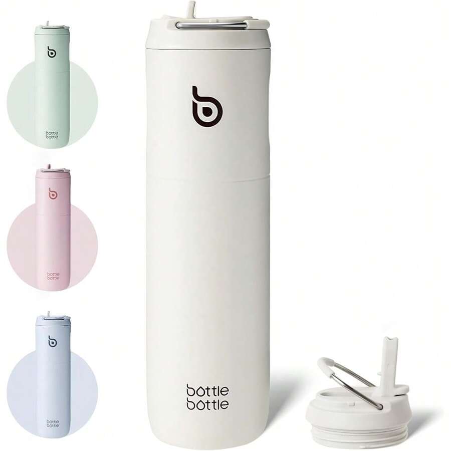 New-88 Insulated Water Bottle 24oz Straw Lid And Handle For Sports Travel Gym Stainls Steel Water Bottl Double-Wall Vacuum Metal Le Proof - - 淺灰色 - 查看 1