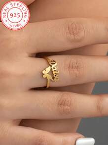 1 Piece 925 Silver Customized Stylish Elegant Simple Interlocking Name Rings, Daily Wear And Vacation Accessories. Perfect For Holiday Gift Giving, Mother's Day, Valentine's Day And Christmas Gift Giving