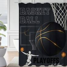 1/4 pièces Ensemble de rideaux de douche thème basket-ball, en tissu de polyester imperméable, style minimaliste moderne pour la décoration de la maison. Tapis de bain en forme de U, tapis de bain antidérapant, avec 12 crochets Back to School