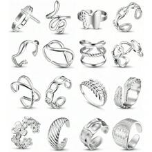 Milacolato 16Pcs Stainless Steel Rings For Women Chunky Silver Rings Non Tarnish Stackable Ring Open Adjustable Thumb Finger Statement Rings Set - 銀色 - 查看 9