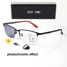 光致变色渐进多焦点阅读眼镜，金属柔性半框双光眼镜，防蓝光，视野清晰，男女通用 - 白色 - 查看 4