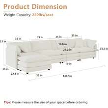 Modular Sectional Sofa, 146.5 Inch L Shaped Couch Set For Living Room, 4-Seater Comfy Cloud Couches With Movable Ottoman, DIY Combination, Chenille, Beige - 米色4人座+腳凳 - 查看 2