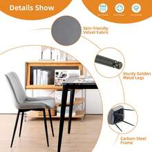 Dyhome Gray Dining Chairs Set Of 2,  Mid Century Modern Dining Chairs  Ergonomic Backrest Upholstered Dining Chairs Velvet Dining Chairs With Metal Legs For Kitchen Living Room Bedroom, Home Atmosphere Decoration. - Xám - Xem 3