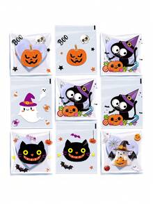 100个/套万圣节糖果袋自粘平口烘焙袋适用于万圣节和新年派对储存零食糖果 - 彩色 - 查看 5
