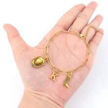 1 Peça Clipe de Papel em Aço Inoxidável Dourado em Estilo Ocidental de Botas e Chapéu de Cowboy com Inicial da Moda Clássica, Pulseira para Mulheres