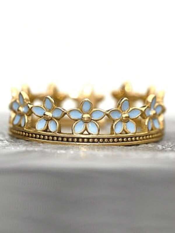 Anillo "No me olvides". Esmalte azul claro. Oro sobre plata esterlina. Anillo de flor ajustable delicado. Apilable. El mejor regalo para ella.
