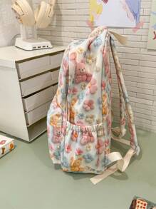 New Fashion Cute Bear & Flower Pattern Lightweight Large Capacity Backpack For Middle School Students
