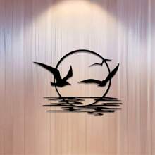 2D Flat Iron Sunrise And Seagulls Metal Wall Art. It Features A Circular Silhouette Design, Suiting Living Rooms, Bedrooms, Dining Areas, And Offices. It's An Elegant Home Decoration Gift Idea, Great For Home Adornment And Serves As The Perfect Room Decor.