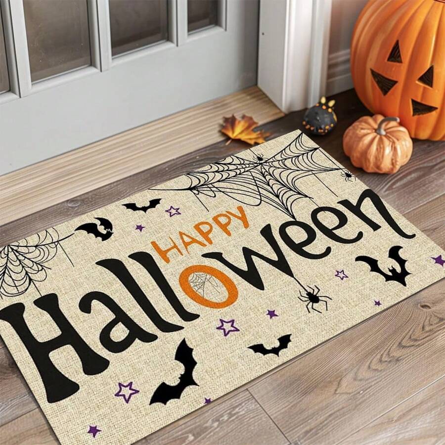 1pc Halloween Doormat, Non-Slip Rubber Backing, Halloween Entryway Decor, Indoor/Outdoor Use, Durable Polyester Floor Mat For Kitchen, Living Room, Patio, Coffee Shop, Bar, Holiday, Party, Bedroom, Bathroom