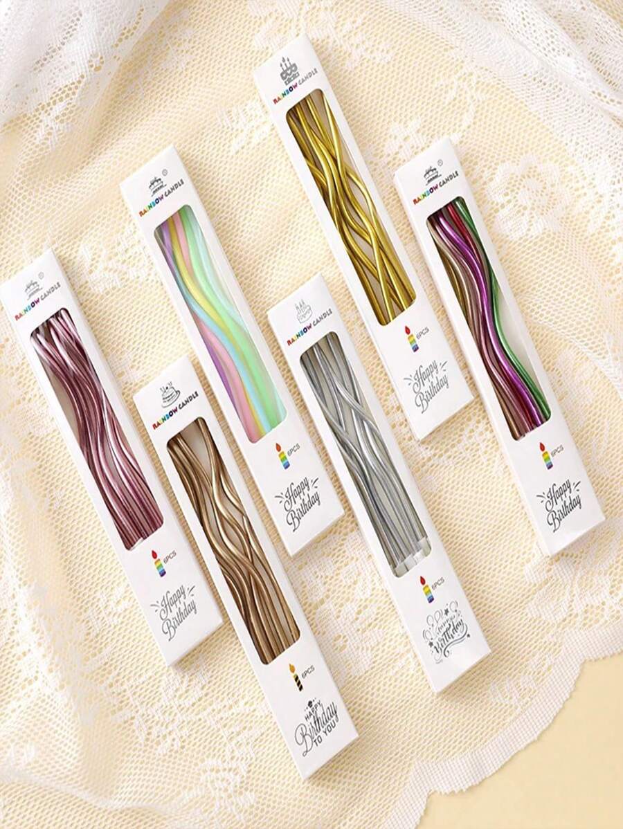 18/12/6pcs-Birthday Cake Candles, 6pcs/Box, Cake Decorations, Spiral Candles, Curve Candles, Gold Candles, Silver Candles, Twisted Candles, Arch Candles, Suitable For Birthdays, Weddings, Festivals, Party Supplies, Cake Shop Wholesale Birthday Candles, Surprise Birthday Candles, Cake Accessories