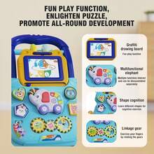 1件装多功能婴儿学步车，带白板和齿轮，ABS材质推车玩具，可拆卸大象拼图，色彩鲜艳的卡通设计，帮助宝宝学习形状和锻炼手指，室内早教玩具 - 生日礼物