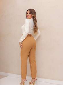 Fleur D'hiver Mode Straight Tailor Dress Pants - Camel - View 4