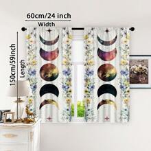 2pcs Blackout Curtains - Celestial Floral Design With Colorful Nebula Moon Phase And Stars, Machine Washable Polyester Curtains For Living Room, Bedroom, Bathroom - Modern Watercolor Cosmic Pattern, All Season