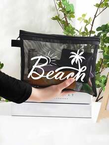 Beach Bags,Beach Letter Print Makeup Bag,Gift Bag Zipper Bag For Travel,Lightweight Storage Bag, Coin Purse, Zipper Clutch Pouch,Pouch Bags Cosmetics Bag Makeup Storage Bagtravel Essentials Vacation Summer Holiday Back To School School Stuff Bag For School Wash Bag Travel - Multicolor - View 5