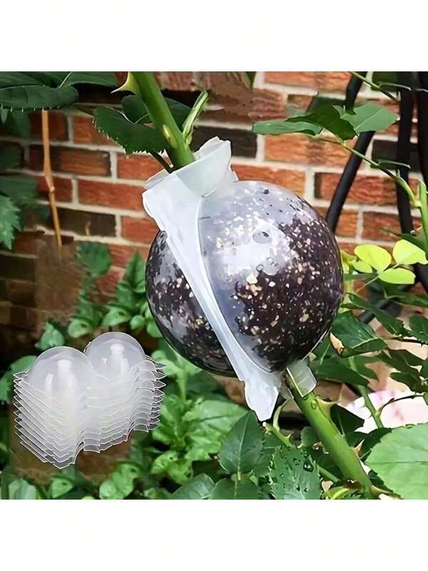 Juego de 6 piezas/12 piezas/18 piezas Dispositivo reutilizable de enraizamiento de plantas, pods de acodo aéreo, caja de enraizamiento de plantas, propagación de alta presión bola de injerto, controlador de raíz de plantas de jardín, caja de enraizamiento de plantas, kit de propagación reutilizable de acodo aéreo, herramientas de injerto de bola de enraizamiento para propagación rápida de plantas