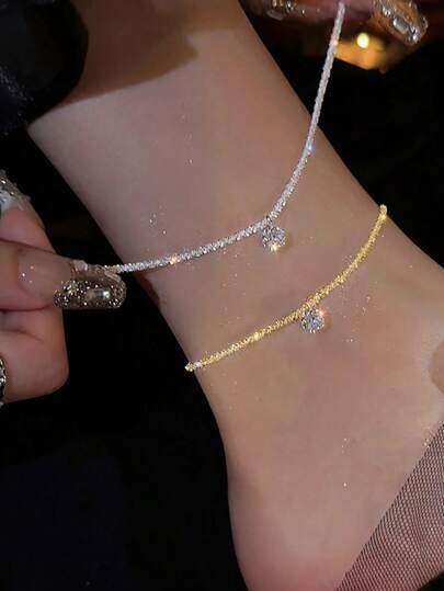 ESBERRY 1pc Geometric Chain Anklet For Women S925 Sterling Silver Valentine's Day Casual And Glamorous Fine Ladies Jewelry Gift