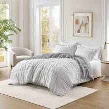2/3 Pieces Soft Plush Gia Long Faux Fur Design Comforter Set, Mid Century, Modern All Season Down Alternative Bedding Set With Matching Sham, Christmas Thanks Giving Gifts - Xám/Trắng - Xem 3