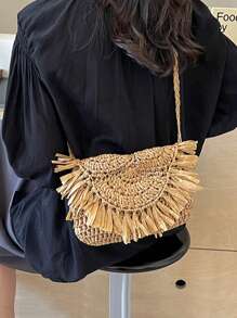 Bolso cruzado de macramé hecho a mano con borlas para mujer, bolso vintage, bolso de viaje, bolso para teléfono, bolso femenino, bolso de hombro, bolsos de paja para el verano hechos a mano con borlas, bolsos de playa 2025 de rafia y ratán trenzado, bolsos de hombro cruzados de vacaciones, embragues