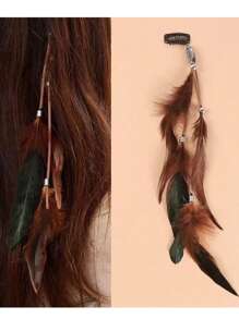 1 pieza Collar colgante con pluma estilo bohemio, Pinza para el cabello con pluma y borlas retro, Adecuado para atuendo diario, fotos de playa, decoración de fiesta temática, accesorios para el cabello, joyería para la cabeza