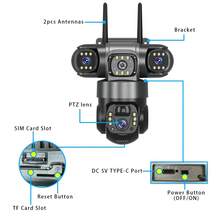 SWVW 4G 太阳能 IP 摄像机 4G CCTV 12MP 双镜头三屏 PTZ 自动跟踪 6K 好奇安全监控 V380 Pro 摄像机，4G 室外和室内安全家用摄像机，无线 4G 摄像机，IP 摄像机，PTZ 摄像机，环形摄像机，智能室外室内 PTZ IP 监控摄像机，自动跟踪， - 4G SIM卡 攝影機 - 查看 11