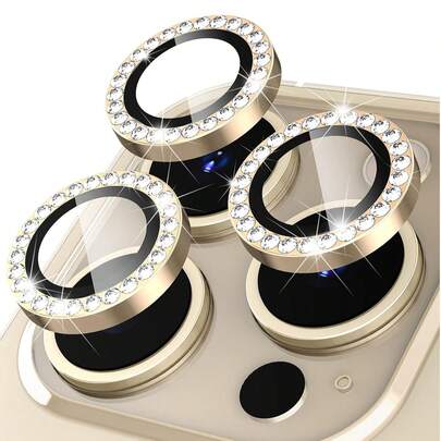 1 Set Compatible With IPhone 11 12 13 14 15 16 Pro Max Bling Camera Lens Cover Protector, Bling Diamond & Bling Glitter Metal Ring 9H Tempered HD Glass Camera Cover Protector Film