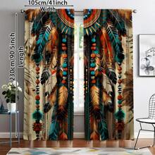 Bohemian Feather Pattern Semi-Sheer Curtains - 2pcs Polyester Pongee Woven Rod Pocket Drapes For Bedroom, Embossed Knit Fabric, Machine Washable Contemporary Window Treatments - Fashion Curtain Panels For Living Room & Office Decor
