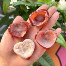 1pc Natural Crystal Healthy Energy Stone Red Agate Geode Heart Carving Decorative Agate Display Stone - Agate Geode Heart - View 3