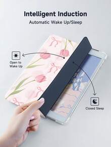 Ayotu Capa básica com estampa floral rosa de tulipas e laços, compatível com iPad de 10,2 polegadas (2021/2020, 9ª/8ª geração), Galaxy Tab A8 de 10,5 polegadas (2022), A9 de 8,7 polegadas e A7 de 10,4 polegadas, com compartimento para Apple Pencil e Kindle Paperwhite de 12ª geração (2024). Suporta função de ativação/desativação automática. Ideal para presentear em aniversários e festas de primavera. - Multicolorido - Ver 5
