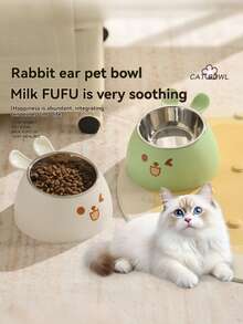 1pc Cat Bowls, Dog Food Bowls, Double Bowls, Dog Bowls, Rice Bowls, Cat Rice Bowls, Slanted Mouth Water Bowls To Prevent Spilling, Cat Food Bowls, Pet Supplies - Multicolor - View 2