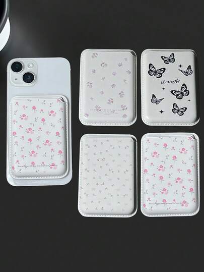 时尚 PU 皮革磁卡包，兼容 12/13/14/15/16，背面可存放银行卡/身份证/门禁卡或硬币，可与磁性手机壳一起使用，适用于女士钱包、迷你钱包、钱包、学校用品、Magsafe 钱包、卡包