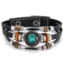 Zodiac Signs Spirit Bracelet Zodiac Bracelet For Women Men Adjustable 12 Constellation Bracelet Multilayer Zodiac Black Leather Bracelets Zodiac Sign Wrap Bracelet For Women Men Birthday Jewelry