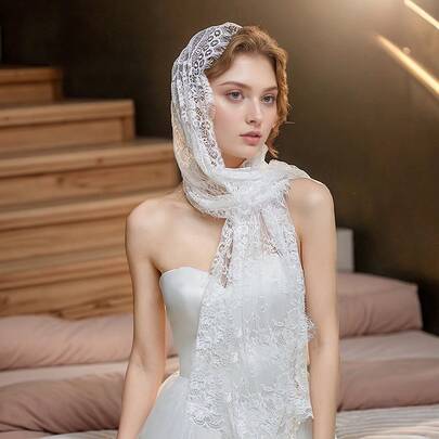 Lightweight White Lace Bridal Shawl Capelet For Wedding, Bridesmaids, Cheongsam, Party, With Rose Leaf Vintage Lace Pattern, Spring/Summer