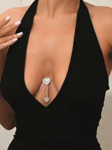 Sexy Rhinesetone Double Heart Pendant Chest Chain Bracket Body Chain Jewerly For Women Summer Bikini Beach Sexy Body Chains Women's Double Heart Bra Chain Daily Wear Nightclub Party Jewerly GIfts