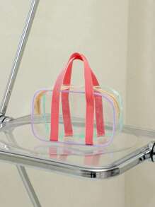 1/2pcs Transparent Macaron Color Jelly Bag For Ladies, Large Capacity PVC Transparent Beach Bag, Handbag, Cosmetic Storage Bag, Toiletry Bag, Bathroom Waterproof Swimming Storage Bag, Single Shoulder Toiletry Bag, Beach Bag, Holiday Bag, Summer Vacation Essential. Suitable For Home Storage, Swimming, Seaside Vacation, Travel And Other Occasions. (There Are Two Sizes To Choose From)