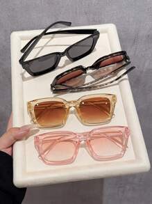 4pcs Classic Square Frame Glasses Set, Casual Decorative Glasses Made Of High-Quality PC Material, Lightweight & Portable For Daily Wear, Suitable As Party/Holiday Gifts