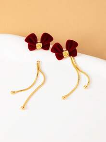 1对时尚百搭蝴蝶结流苏耳环（女士款） - 紅色 - 查看 3