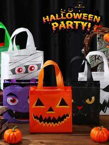 8 Pcs -Halloween Non Woven Bags Reusable Trick Or Treat Tote Gift Bag Pumpkin Ghost Bag Multifunctional Halloween Bags With Handle For Halloween Birthday Party Favors - Multicolor - View 2