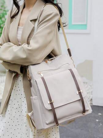 Snygg nylonryggsäck för kvinnor, fyrkantig minimalistisk ryggsäck med klaffar, stor kapacitet i collegestil. Lämplig för shopping, plånbok, student, unga kvinnor, universitetsstudenter, affärskläder. Perfekt för kontor, universitet, arbete, affärer, pendling, utomhusaktiviteter, resor och picknick.